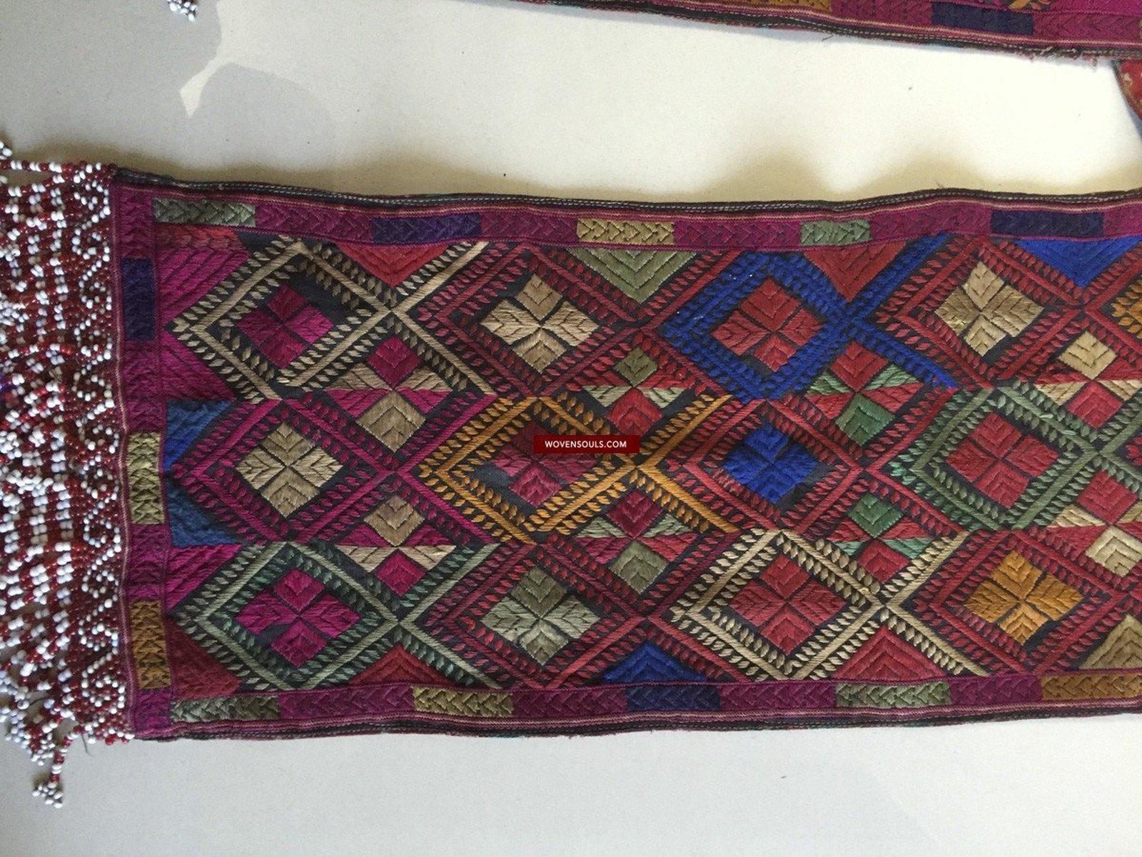 918 Antique Kohistan Embroidered Scarf Textile with Superb beaded Tassels-WOVENSOULS-Antique-Vintage-Textiles-Art-Decor