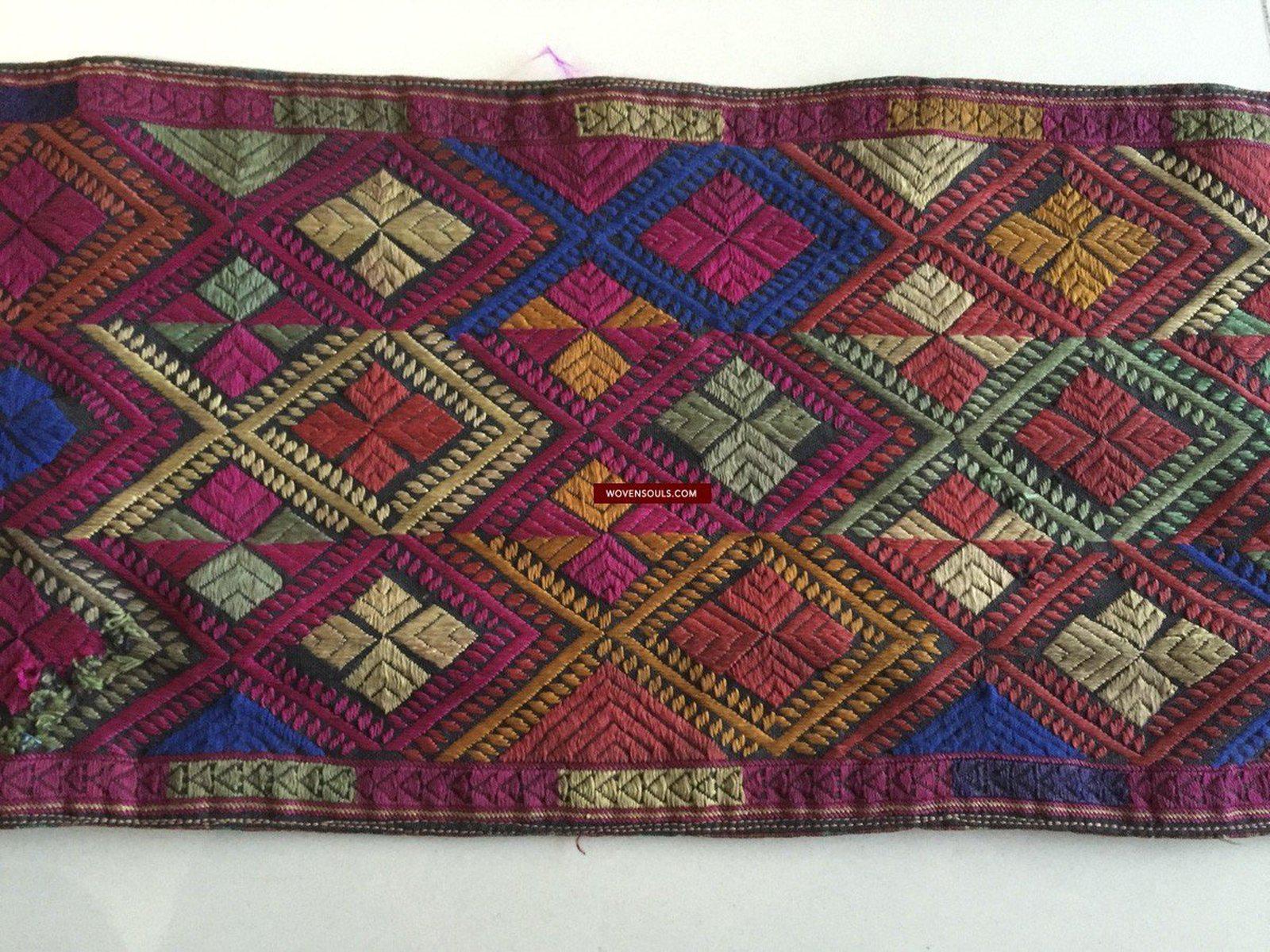 918 Antique Kohistan Embroidered Scarf Textile with Superb beaded Tassels-WOVENSOULS-Antique-Vintage-Textiles-Art-Decor