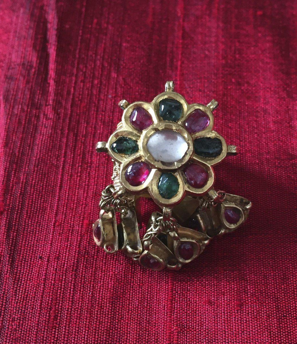 953 Gold Ring with Dangles-WOVENSOULS-Antique-Vintage-Textiles-Art-Decor