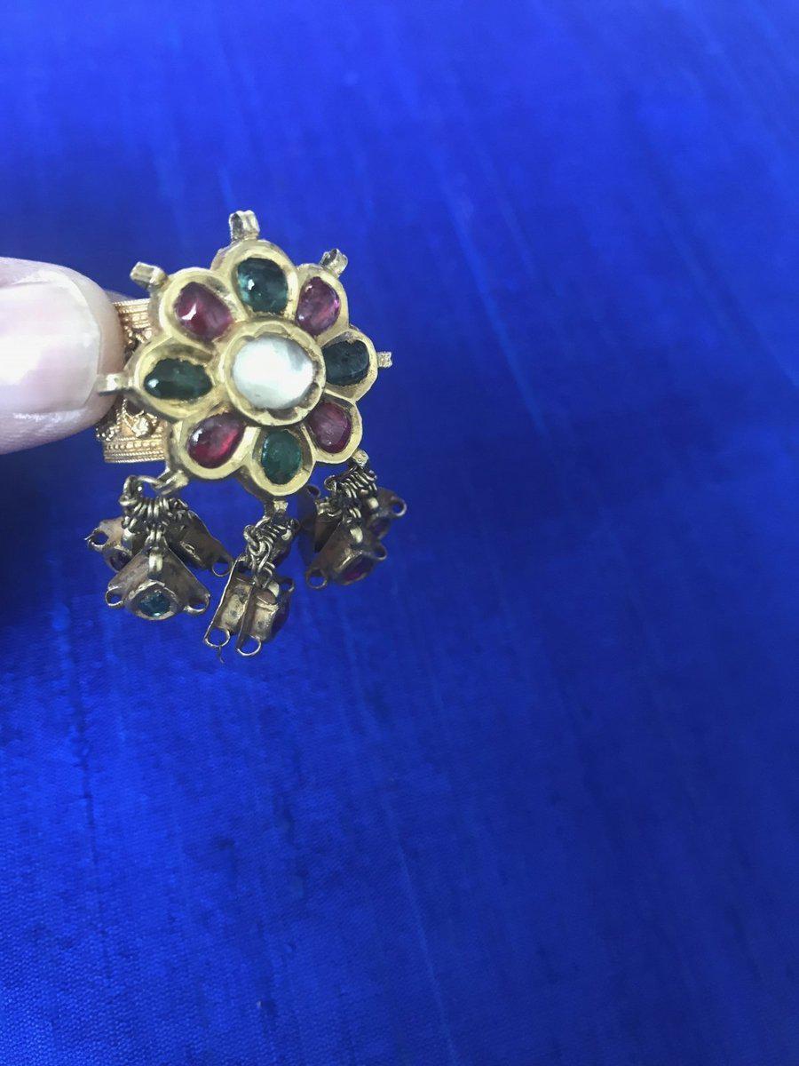 953 Gold Ring with Dangles-WOVENSOULS-Antique-Vintage-Textiles-Art-Decor