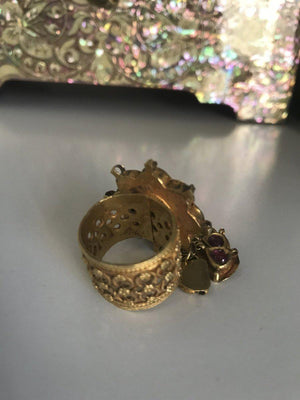 953 Gold Ring with Dangles-WOVENSOULS-Antique-Vintage-Textiles-Art-Decor