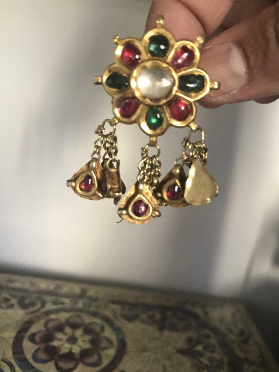 953 Gold Ring with Dangles-WOVENSOULS-Antique-Vintage-Textiles-Art-Decor