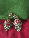 975 Old Gold Jhumki Jhumka Earrings with Enamel Kundan and natural Basra Pearls-WOVENSOULS-Antique-Vintage-Textiles-Art-Decor