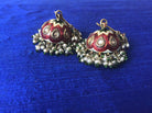 975 Old Gold Jhumki Jhumka Earrings with Enamel Kundan and natural Basra Pearls-WOVENSOULS-Antique-Vintage-Textiles-Art-Decor