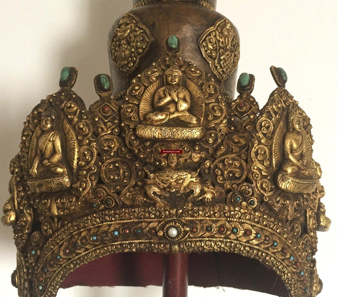 985 SOLD Antique Buddhist Tantric Priest Ceremonial Diadem Crown-WOVENSOULS-Antique-Vintage-Textiles-Art-Decor