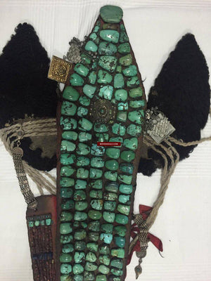 995 Old Heirloom Jewelry Ladakh Turquoise Perak Headdress-WOVENSOULS-Antique-Vintage-Textiles-Art-Decor