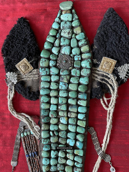 995 Old Heirloom Jewelry Ladakh Turquoise Perak Headdress-WOVENSOULS Antique Textiles & Art Gallery