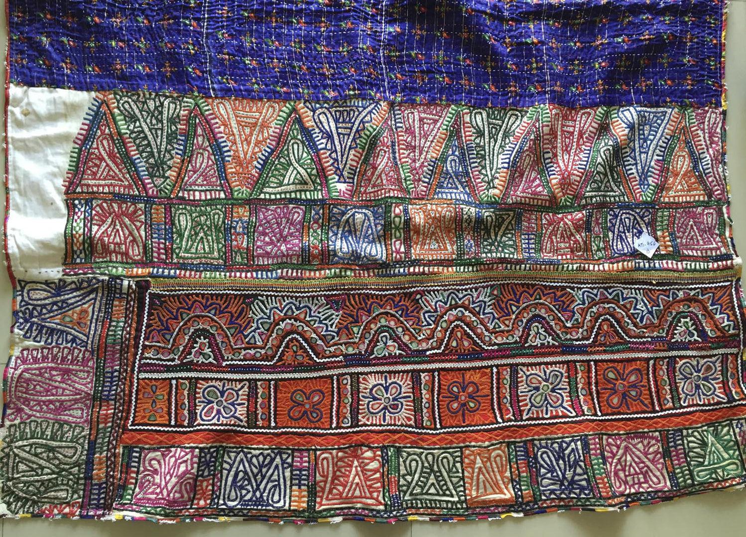 965 Pair of Quilted Textile Panels - Vintage Rabari Embroidery from Gujarat-WOVENSOULS Antique Textiles &amp; Art Gallery