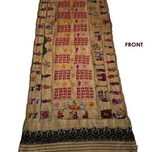 850 Rare Namawali Vrindavani Assam Vastra - Silk with Double Sided Embroidery-WOVENSOULS Antique Textiles &amp; Art Gallery
