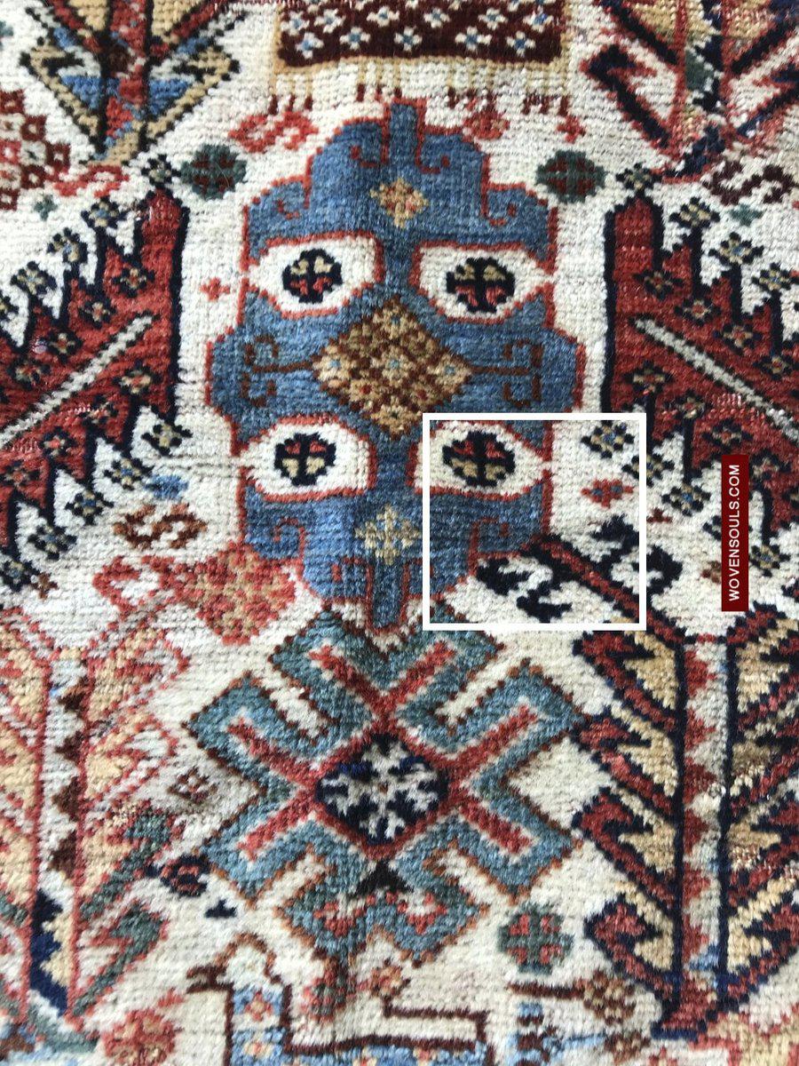 1540 Antique White Field Shekarlou Shekarlu Qashqai Rug with Animals in the Border - NFS-WOVENSOULS-Antique-Vintage-Textiles-Art-Decor