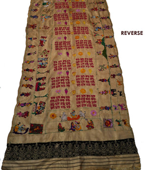850 Rare Namawali Vrindavani Assam Vastra - Silk with Double Sided Embroidery-WOVENSOULS Antique Textiles &amp; Art Gallery