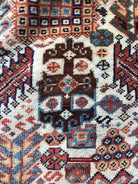 1540 Antique White Field Shekarlou Shekarlu Qashqai Rug with Animals in the Border - NFS-WOVENSOULS-Antique-Vintage-Textiles-Art-Decor