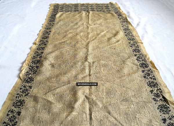 1729 Old Kantha Silk Embroidery Scarf-WOVENSOULS Antique Textiles & Art Gallery