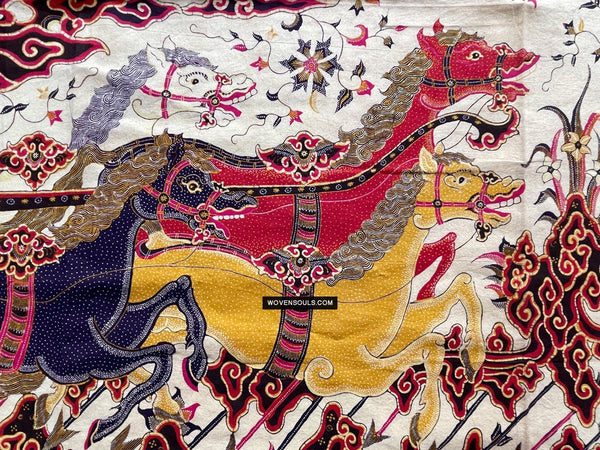 1734 SOLD Mahabharata Hindu Scene in Cirebon Javanese Batik Tulis Artwork-WOVENSOULS Antique Textiles & Art Gallery