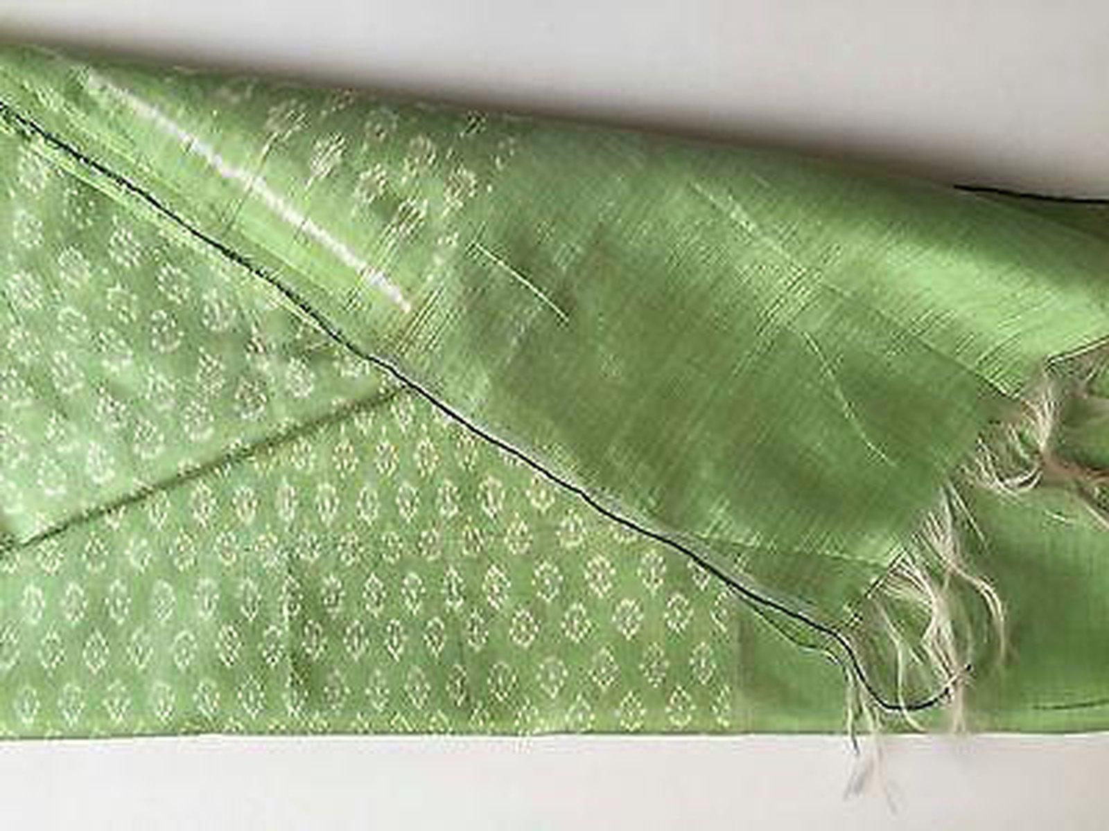 E125 HANDWOVEN IKAT SILK SCARF CRAVAT STOLE - ELEGANT CLASSY GREEN-WOVENSOULS-Antique-Vintage-Textiles-Art-Decor