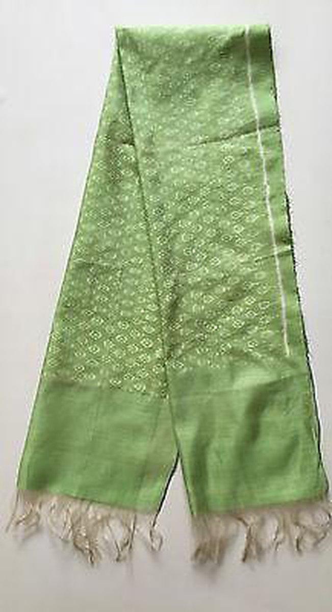 E125 HANDWOVEN IKAT SILK SCARF CRAVAT STOLE - ELEGANT CLASSY GREEN-WOVENSOULS-Antique-Vintage-Textiles-Art-Decor