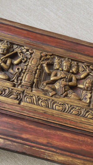 1646 Große antike tibetische Vergoldung und geschnitzte Holz -Sutra -Abdeckung