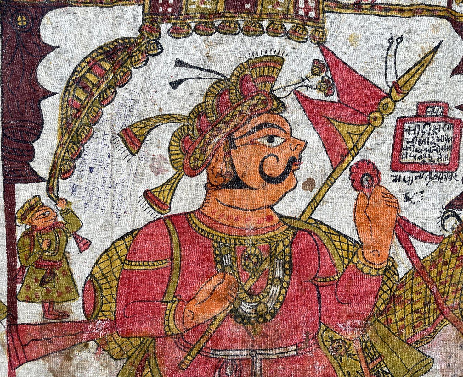 657 Complete Old Phad Narrative Painting [LARGE] / Rajasthan-WOVENSOULS-Antique-Vintage-Textiles-Art-Decor