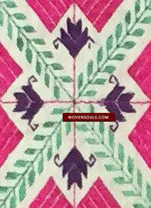 LOT 41 - 916 Antique White Base Superfine Pink Embroidery Shawl SOLD-WOVENSOULS-Antique-Vintage-Textiles-Art-Decor